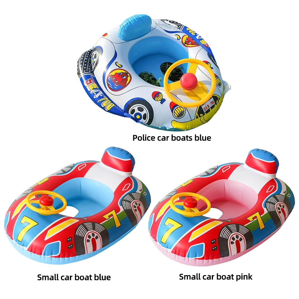 Inflatable Kids Swim Seat - Tear-Resistant Pool & Beach Water Toy with Fun Car Horn Design for Children