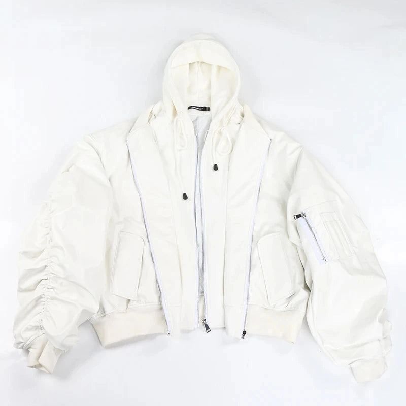 Mauroicardi Autumn Winter Oversized PU Leather Bomber Jacket for Men - Thickened Warm Hooded Luxury Designer Coat