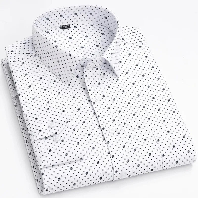 Men’s Plaid Stripe Long Sleeve Shirt - Casual Business Formal Office Shirt with Single Pocket for All Seasons