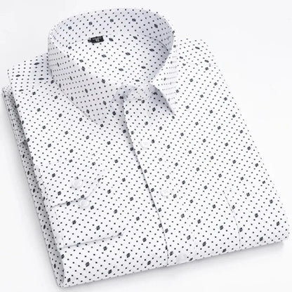 Men’s Plaid Stripe Long Sleeve Shirt - Casual Business Formal Office Shirt with Single Pocket for All Seasons