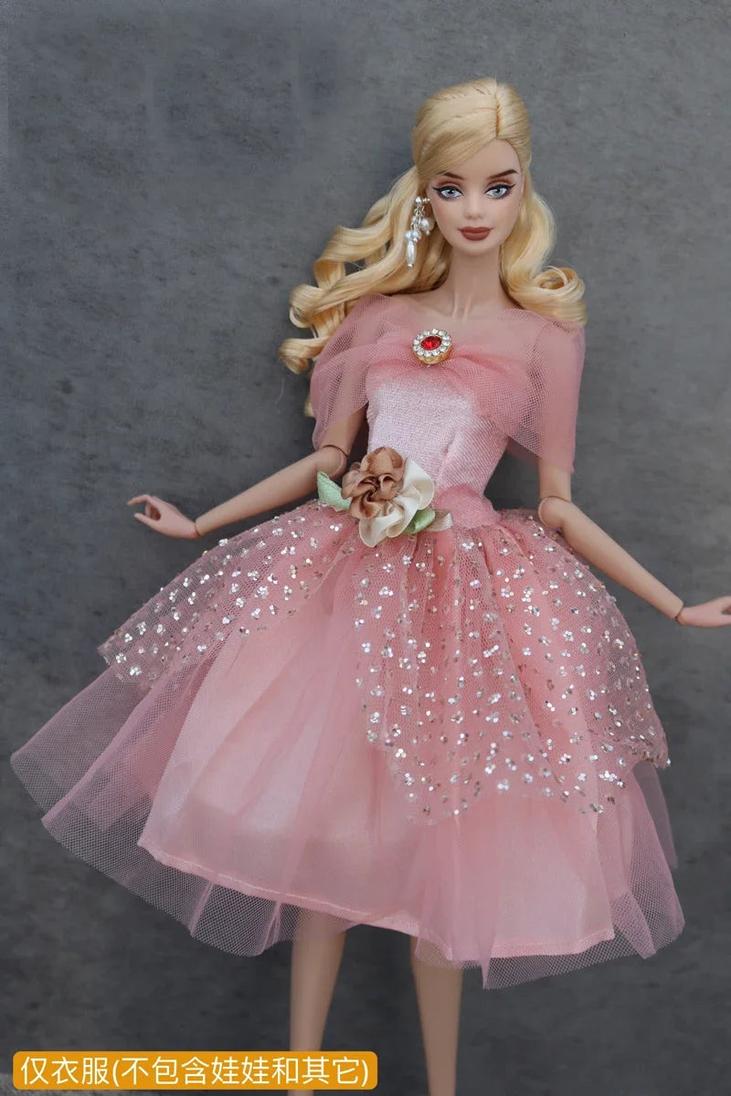 Handmade 1/6 Doll Dress – White & Pink Lace Ballet Evening Gown for Xinyi FR ST BB Dolls