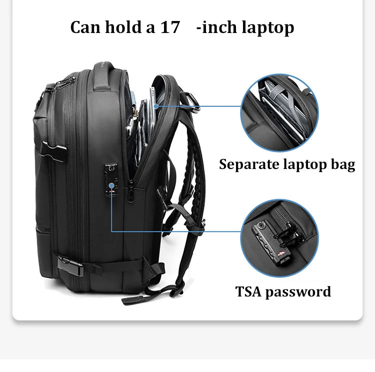 Men's Travel Backpack – Large Capacity 17-Inch Laptop Backpack, Business & Hiking Expandable School Bag