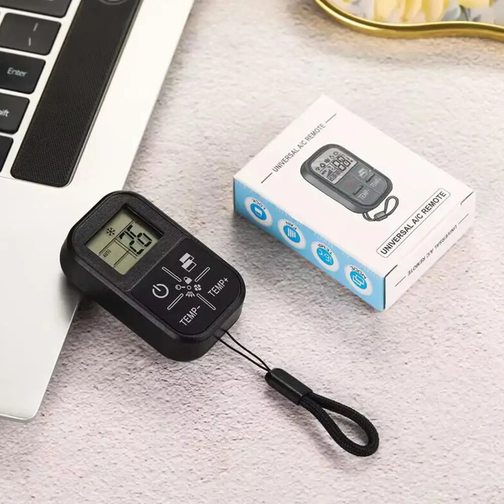 Mini Universal AC Remote Control - English Display with Indoor Thermometer and Portable Handle