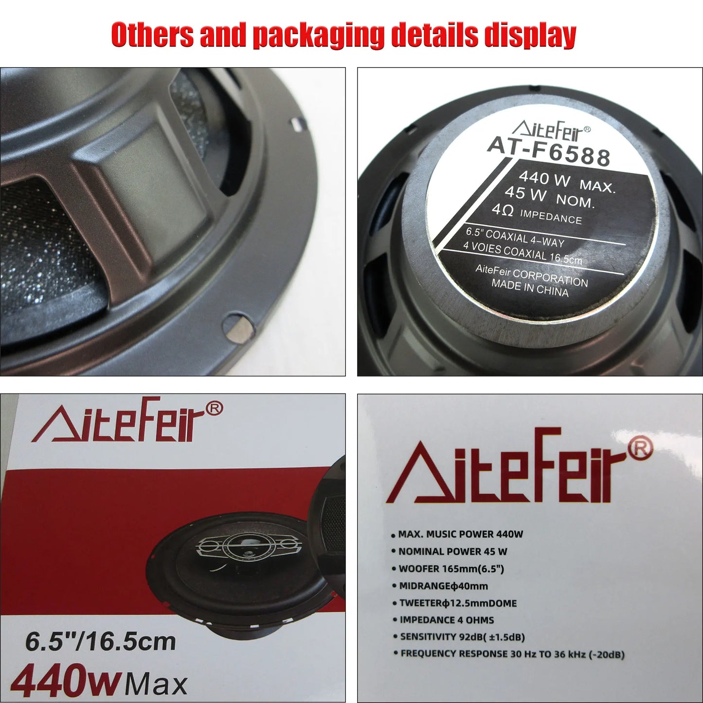 6.5 Inch 880W 4-Way Universal Car Coaxial Speakers - Full Range HiFi Stereo with Non-Destructive Installation