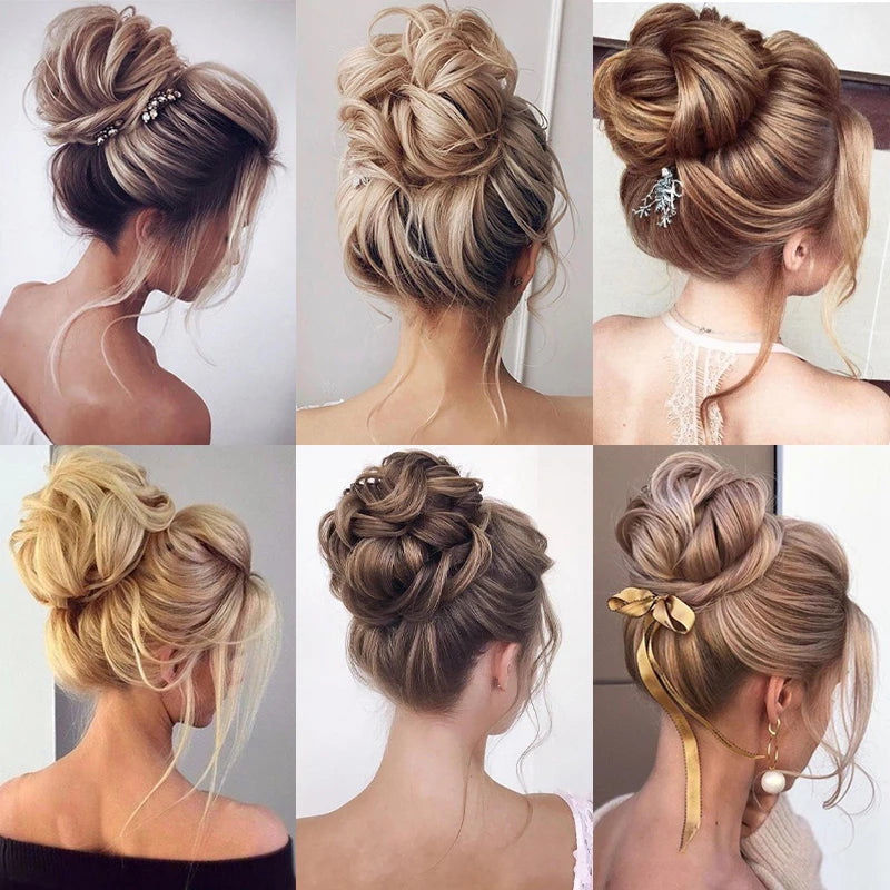 Azqueen Synthetic Messy Bun Chignon – Gray Brown Hair Bun Pad with Elastic Rope & Rubber Band Hair Extensions