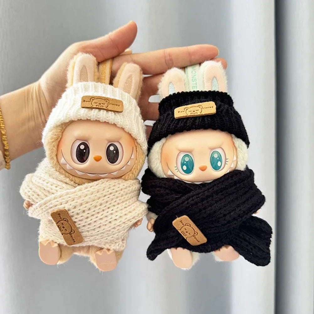 Labubu Doll Clothes Outfit (15-17cm) – Sitting Party Bear Accessories with Scarf, Hat & Bag