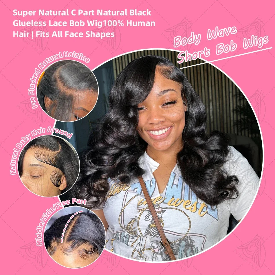 Brazilian Body Wave Short Bob Wig – 13x4/13x6 HD Transparent Lace Front, Pre-Plucked 5x5 High Density Human Hair Lace Frontal Wig