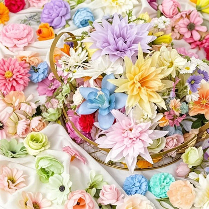 20/52Pcs Artificial Silk Flowers – Random Mix Fake Flowers for Home Decor, DIY Crafts, Wedding, and Bridal Accessories