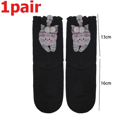 Funny 3D Cat Socks - 4-Piece Set of Quirky Cotton Cartoon Crew Socks for Gifts