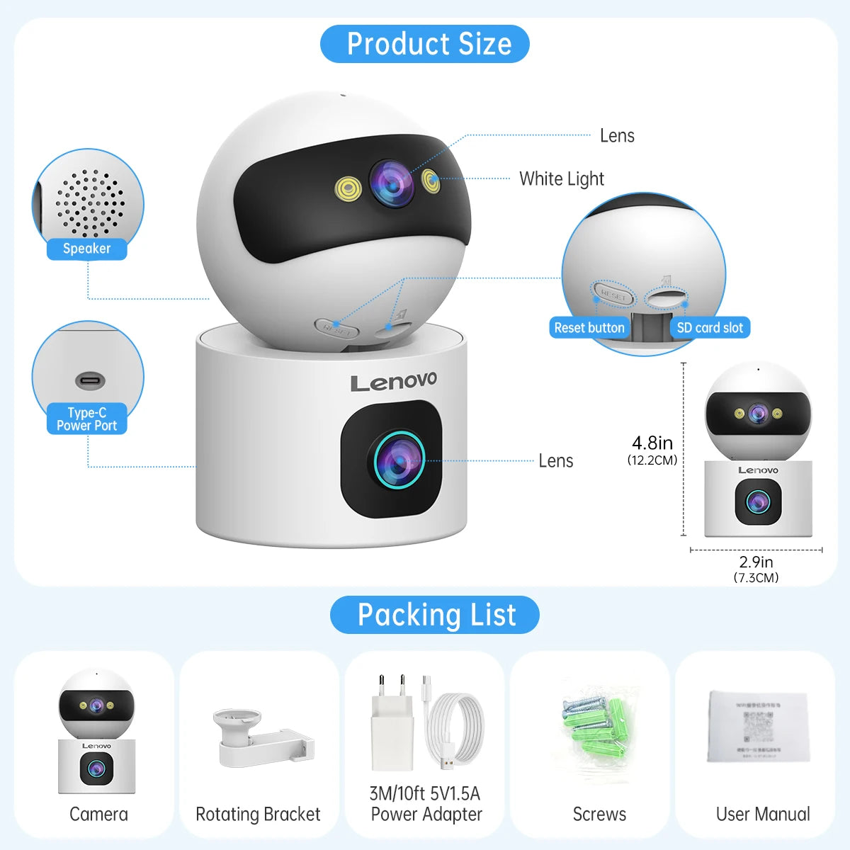 Lenovo 4K IP Camera – 5G WiFi Dual-Lens Smart Home CCTV, Wireless Surveillance with Auto Tracking, Security & Baby Monitor