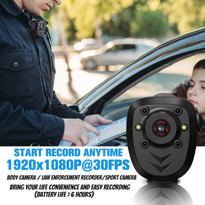 Mini Body Camera 1080P — HD Video Recorder with 32GB, Night Vision IR, Loop Recording & 4–6H Battery