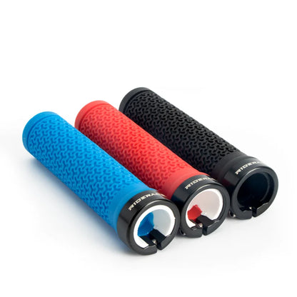 MTB Bicycle Handlebar Grips – Soft Rubber Non-Slip Grips with Single-Sided Lock & End Plugs for Mountain Bikes