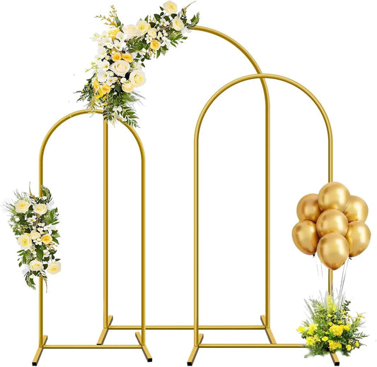 Gold Metal Arch Backdrop Stand - Balloon Frame Bow for Wedding, Birthday, Baby Shower & Graduation Decorations