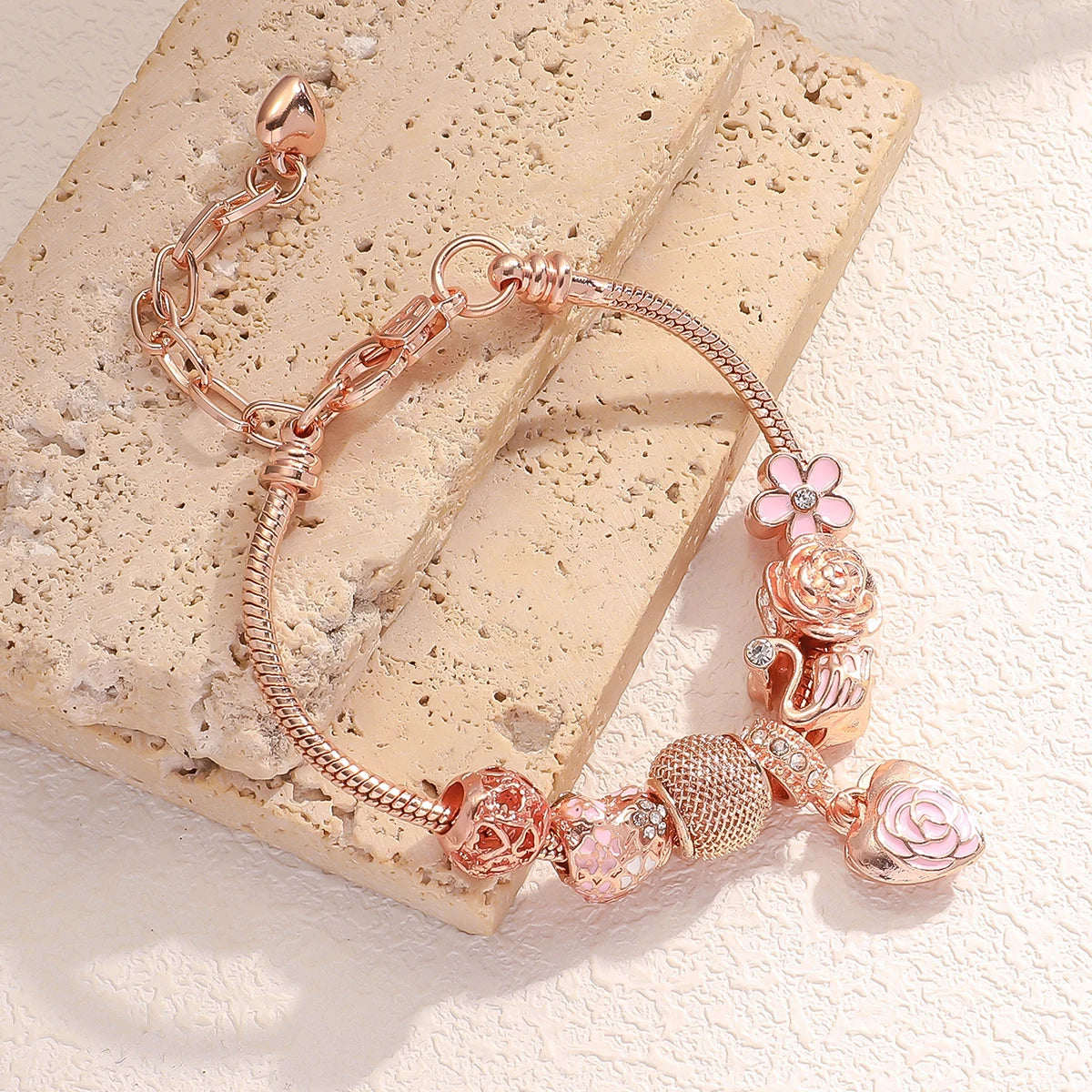 Fashion Multi-Element Rose Love Swan Family Bracelet – Daily Jewelry Accessory for Parties & Gifts