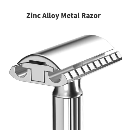 MingShi Adjustable Safety Razor – Men's Zinc Alloy Metal Shaver with 9-Speed Sharpness and 5 Blades
