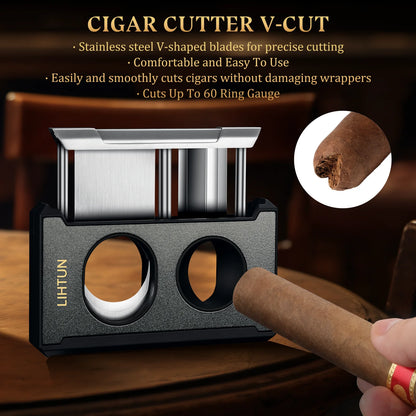 4-in-1 Cigar Cutter Guillotine – Straight Cut, V Cutter, Punch & Draw Enhancer, Stainless Steel Cigar Clippers