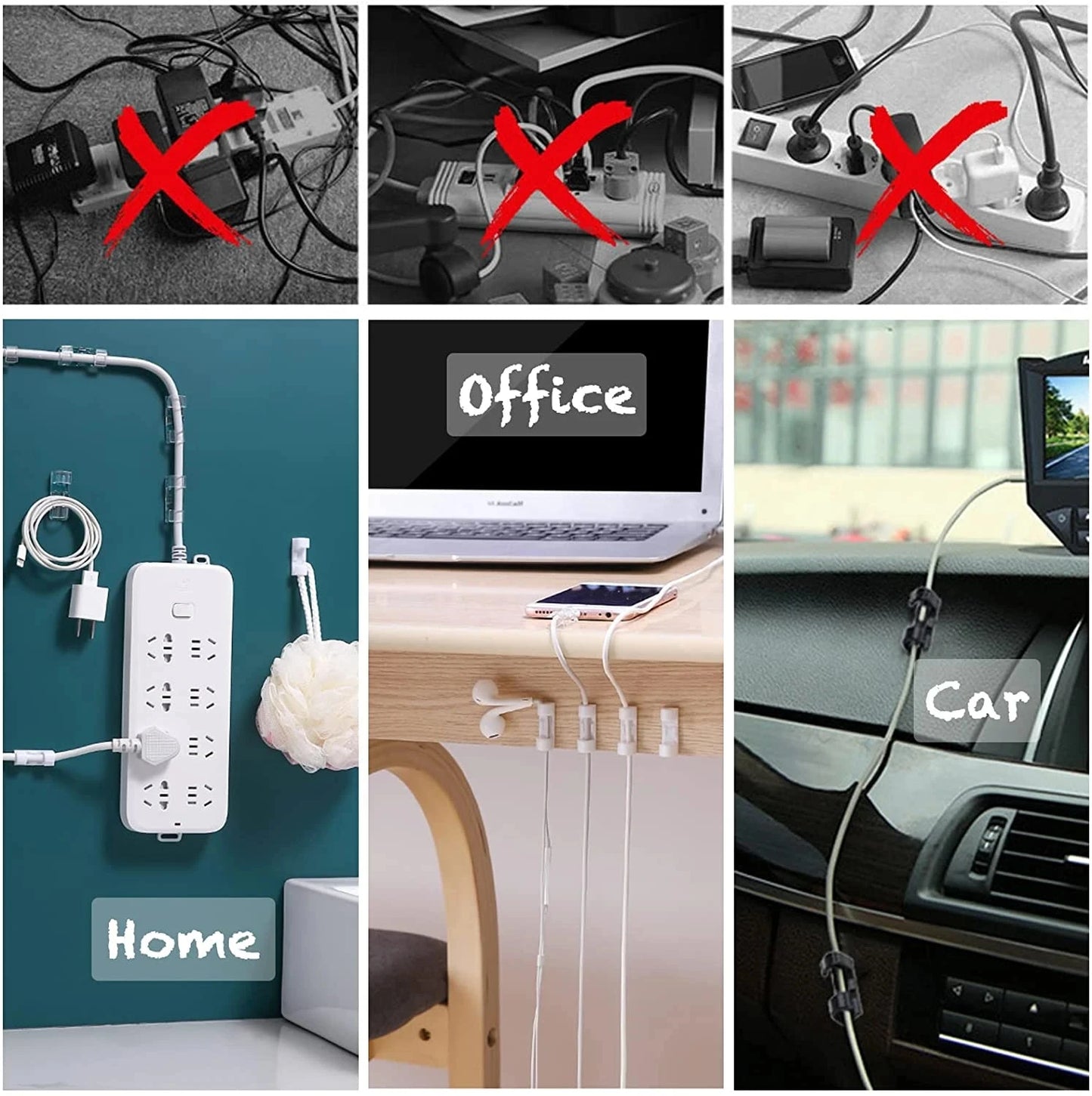 20/5PCS USB Cable Organizer Clips - Wire Winder Holder for Earphone, Mouse Cord - Protector Management with Adhesive Hooks - Desk Clamp Solution