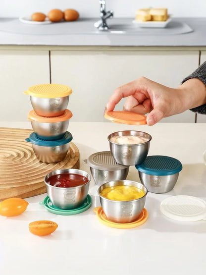 1/6-Piece Stainless Steel Salad Dressing Containers – 80ml Leakproof Cups with Silicone Lids for Lunch & Picnic