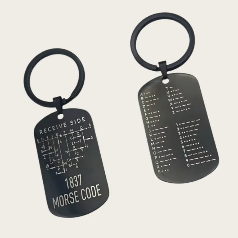 Stainless Steel Morse Code Keychain - Double-Sided Alphanumeric Educational Car Pendant for Radio Amateurs