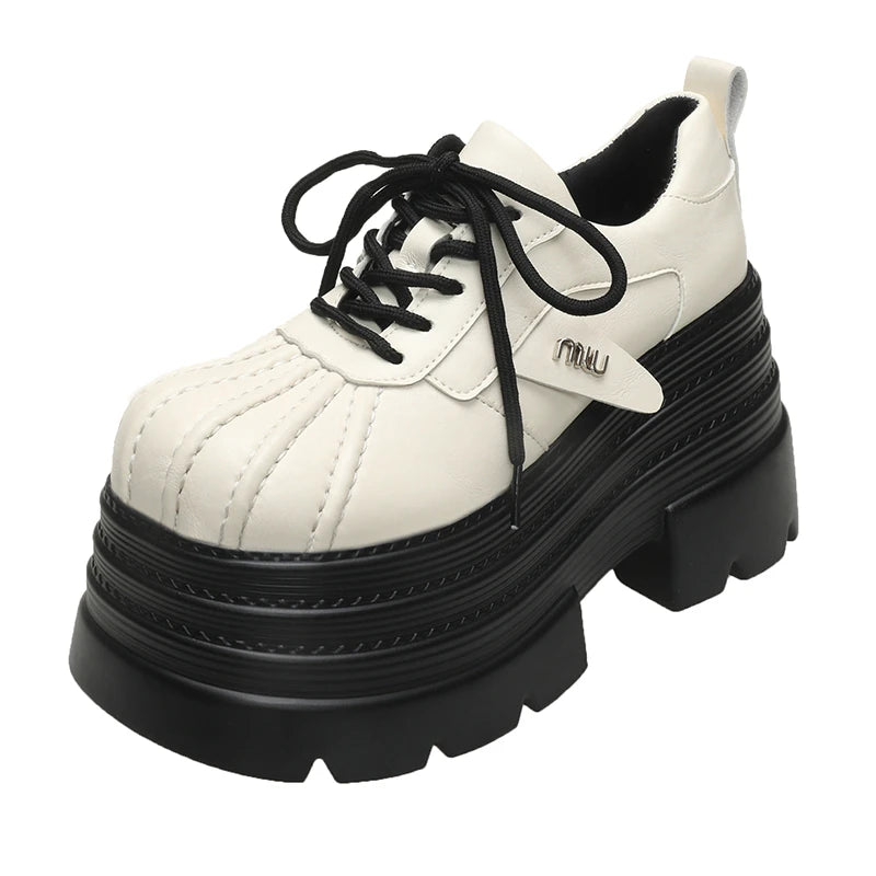 2025 Women’s Leather Sneakers – Spring High Platform Lace-Up Casual Shoes, 10CM Thick Sole Walking Zapatos Mujer