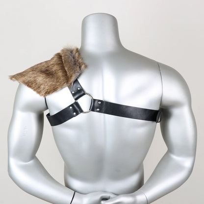 UYEE Men's Medieval Viking Fur Shawl – Barbarian Shoulder Cowl Mantle with Chest Belt & Fur Capelet for Cosplay
