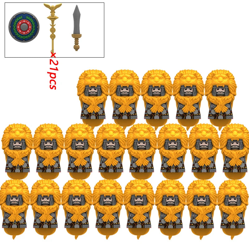 21PCS MOC Medieval Knights & Roman Legion Soldiers Building Blocks Set Warrior Figures with Weapons Helmet Bricks Toy Collection