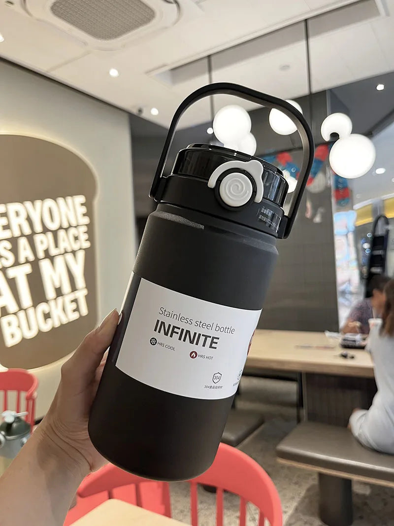 1L/1.2L Stainless Steel Thermal Water Bottle – Vacuum Insulated Thermos Cup with Straw, Hot & Cold Drink Tumbler for Gym & Travel