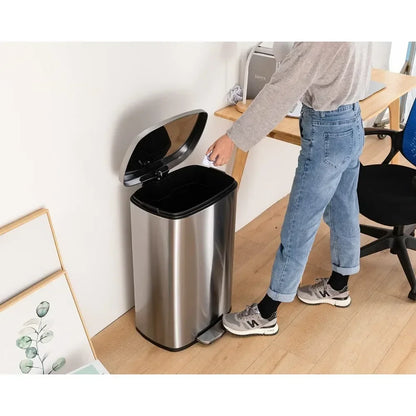 13 Gallon (50L) Kitchen Trash Can – Step Garbage Bin with Lid for Office, Bedroom & Bathroom