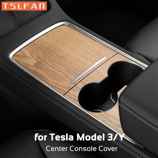 Tesla Model 3/Y 2021-2023 Center Console Panel Sticker – Wood Grain & Carbon Fiber Car Interior Cover