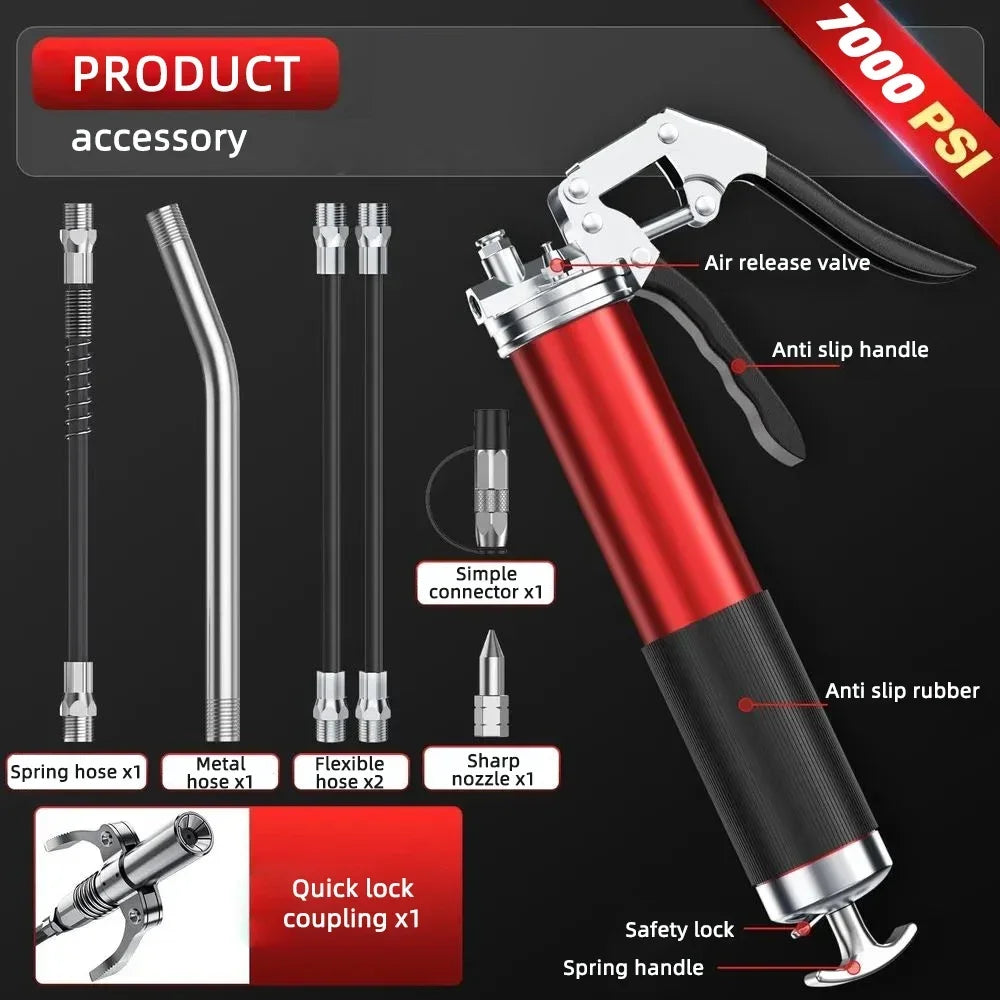 Manual Grip Grease Gun – 400CC Aluminum Alloy Mini Grease Injector, 6000-7000PSI with Flexible Hose