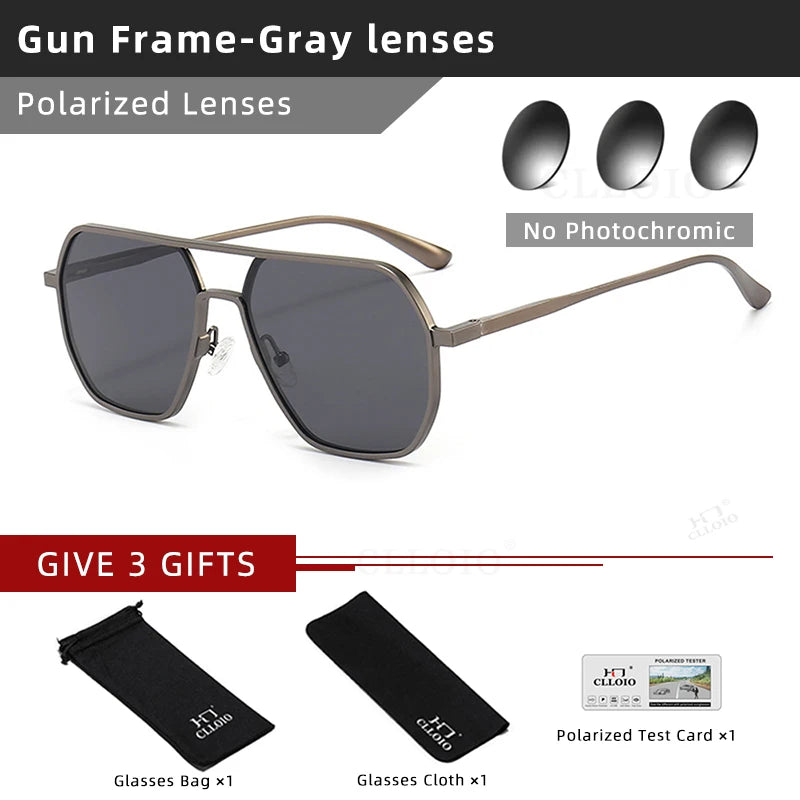 CLLOIO Fashion Aluminum Photochromic Sunglasses – Polarized Chameleon Anti-Glare Driving Glasses for Men & Women
