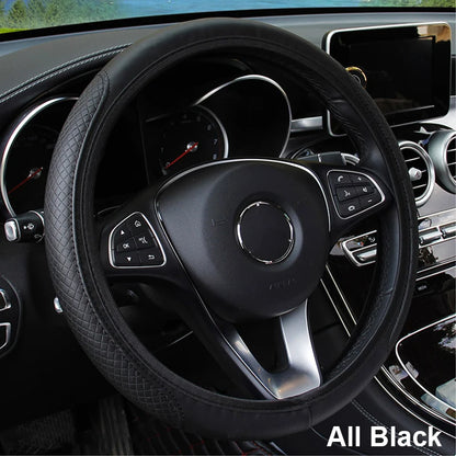 Universal Car Steering Wheel Cover - Microfiber Leather, Anti-Slip & Breathable, Fits 37-39cm Steering Wheels