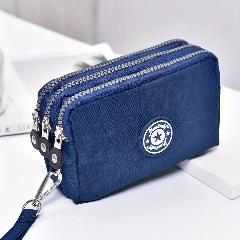Three-Layer Zipper Short Mobile Phone Bag for Women - Fashionable, Waterproof with Multi-Layer Pockets, Portable Hand Makeup Bag