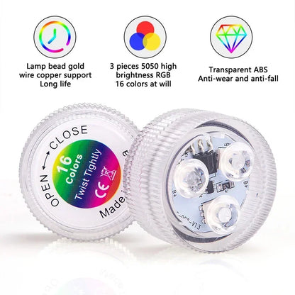 3LED RGB Submersible Underwater Night Lamp – Battery Operated Pool, Garden, Wedding & Party Light for Vases & Bowls