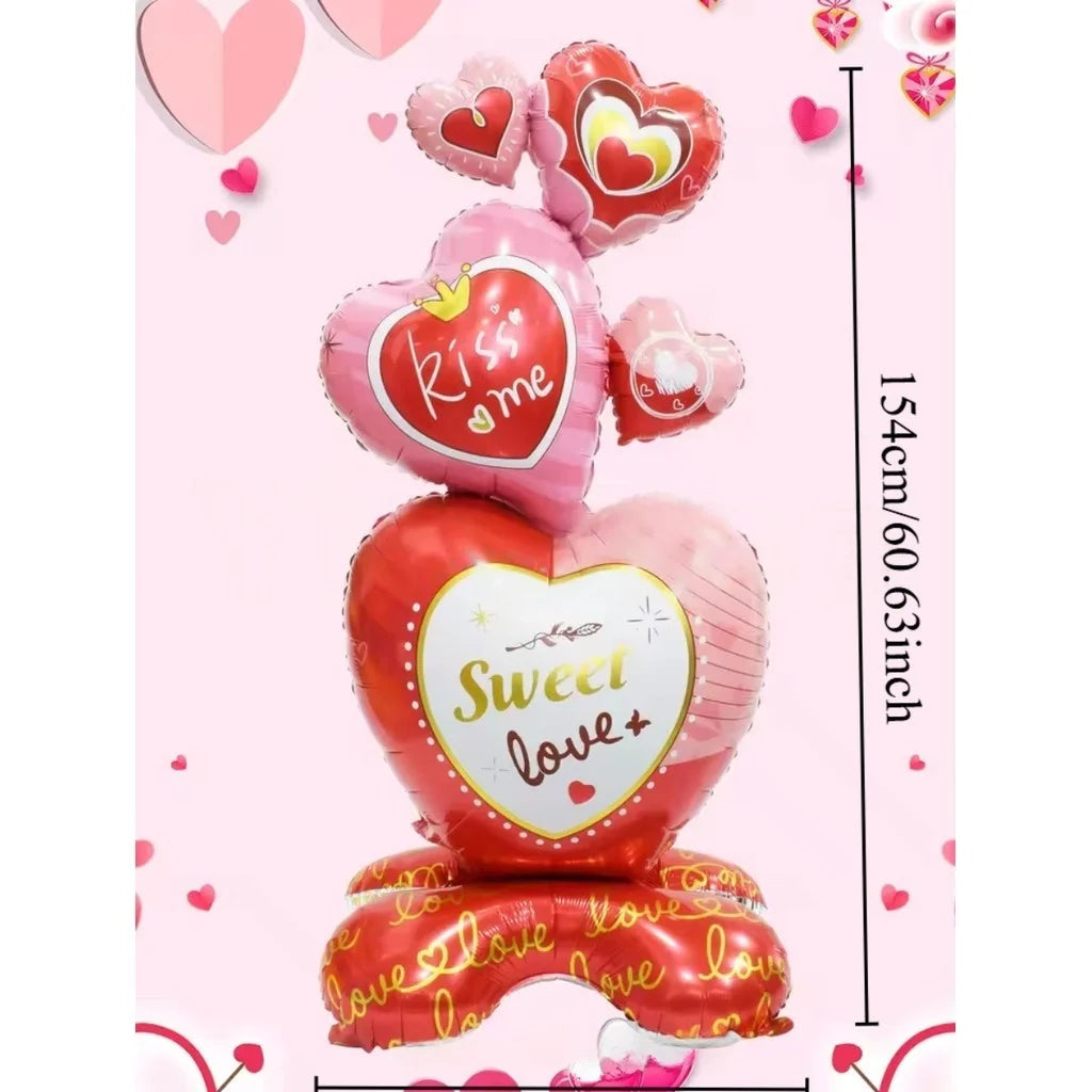 60in Standing Teddy Bear Balloon – Cute Love-Shaped Decoration for Romantic Valentine’s Day, Proposal, Wedding & Birthday Party