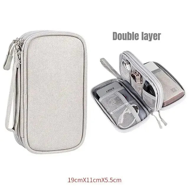 Waterproof Travel Cable Organizer Bag – Portable Double-Layer Storage Pouch for Cables & Chargers