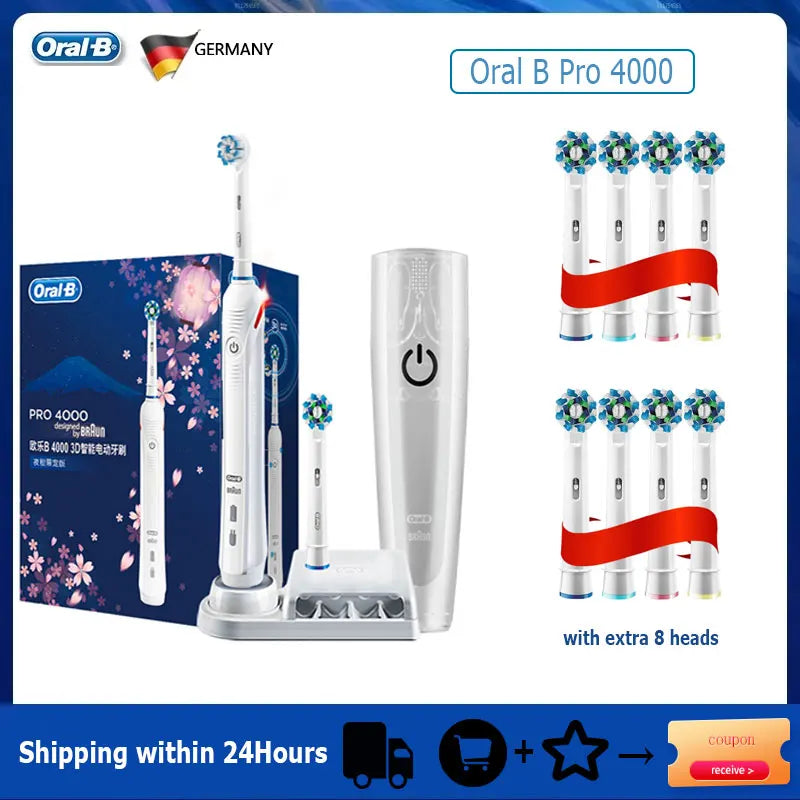 Oral-B Pro 4000 Electric Toothbrush – 3D Action Daily Clean with Pressure Sensor, 4 Modes, Gum Care, Waterproof & Rechargeable