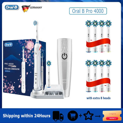 Oral-B Pro 4000 Electric Toothbrush – 3D Action Daily Clean with Pressure Sensor, 4 Modes, Gum Care, Waterproof & Rechargeable