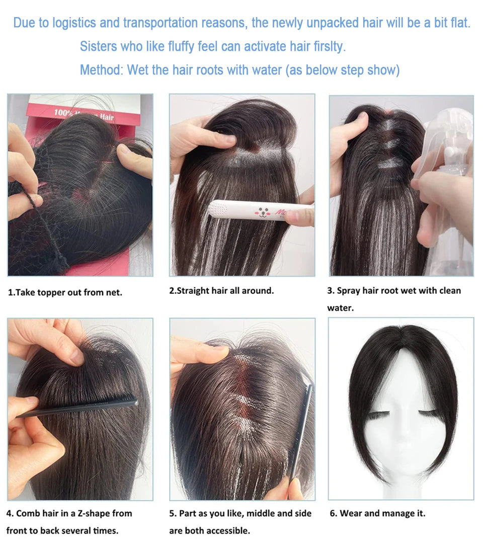 Dazzeal Human Hair Topper – 100% Real Straight Hair, Lace Base, Clip-In with Bangs, 10x12cm, 360° Coverage