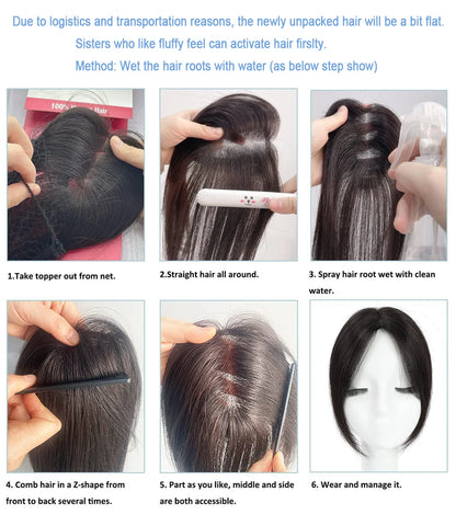 Dazzeal Human Hair Topper – 100% Real Straight Hair, Lace Base, Clip-In with Bangs, 10x12cm, 360° Coverage