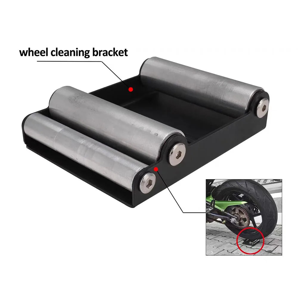 Universal Motorcycle Chain Cleaner – Durable Roller Ramp Lift for KTM, Yamaha, Honda, Portable Tire Cleaning Stand & Wash Bracket