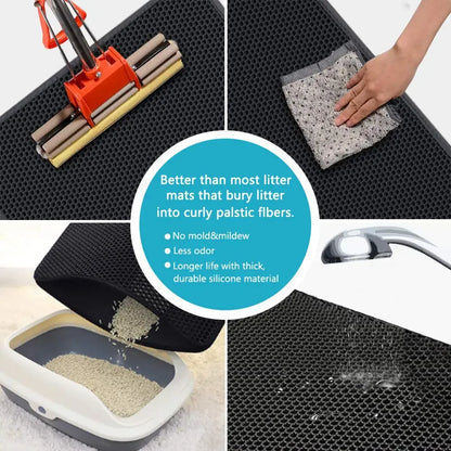 Double Layer Waterproof Cat Litter Mat: Non-Slip Sand Pad with Washable Bed Mat - Keep Your Home Clean with this Cat Litter Box Accessory