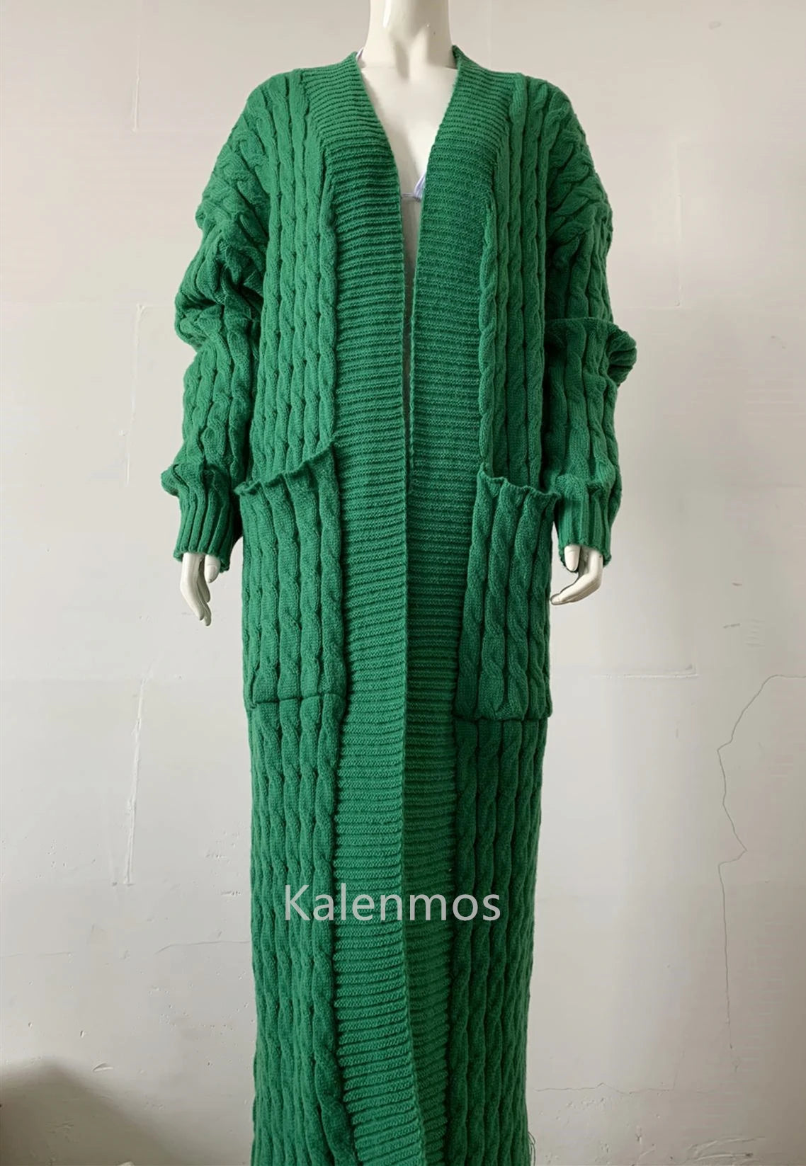 Knit Cardigan for Women – Long Green Crochet Jacket, Loose Long Sleeve Autumn/Spring Winter Sweater, 2023 Warm Jumper Coat