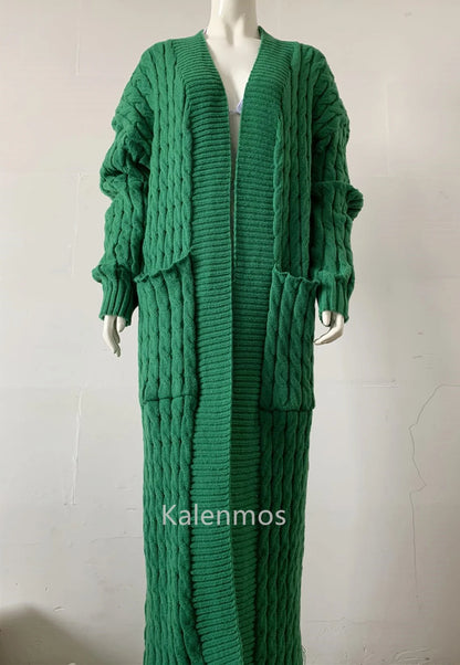 Knit Cardigan for Women – Long Green Crochet Jacket, Loose Long Sleeve Autumn/Spring Winter Sweater, 2023 Warm Jumper Coat