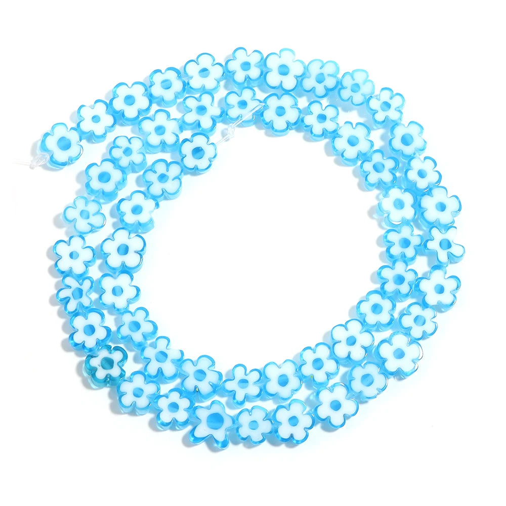 Colorful Lampwork Flower Beads - Thousand Flower Flat Plum Blossom Loose Beads for DIY Bracelet & Jewelry Crafts