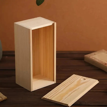 Pine Wooden Pull-Out Storage Box – Sliding Cover Jewelry Organizer, Log Drawer DIY Wooden Case