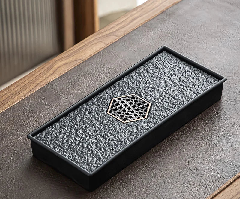 Mimicking Ugjin Stone Tea Tray – Heat-Resistant & Insulated Water Drain Tray for Tea Ceremony Storage