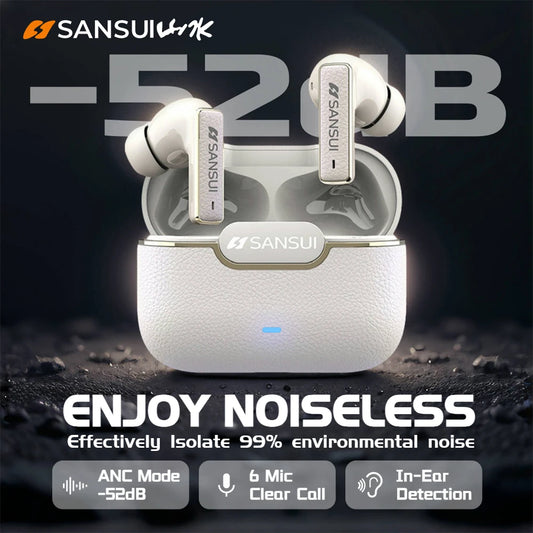 Sansui ANC Bluetooth TWS Earbuds – True Wireless Earphones with -52dB Active Noise Cancelling, Bluetooth 5.4, 6 Mics & HD Calls