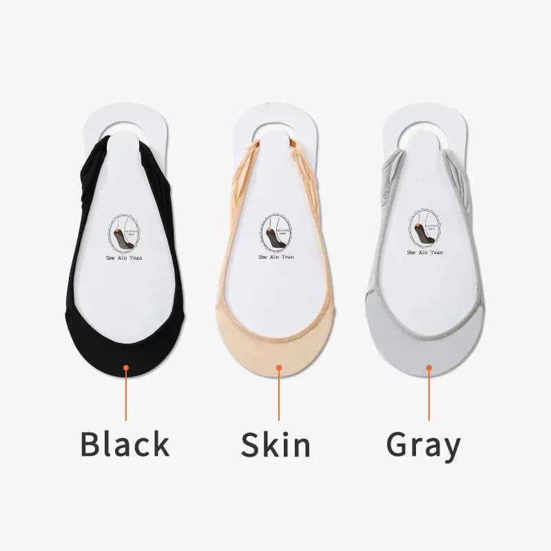 3 Pairs Women's Invisible Non-Slip Boat Socks – Ice Silk, Half-Palm, High Heel Liner Socks for Summer