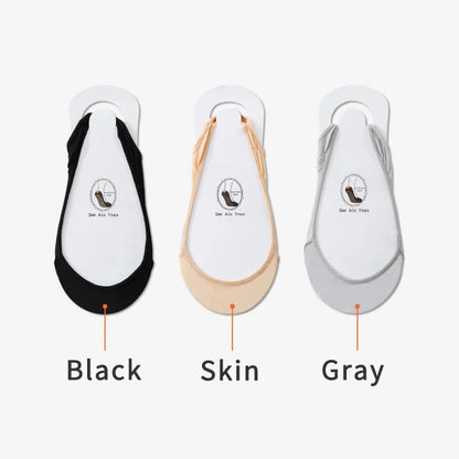 3 Pairs Women's Invisible Non-Slip Boat Socks – Ice Silk, Half-Palm, High Heel Liner Socks for Summer